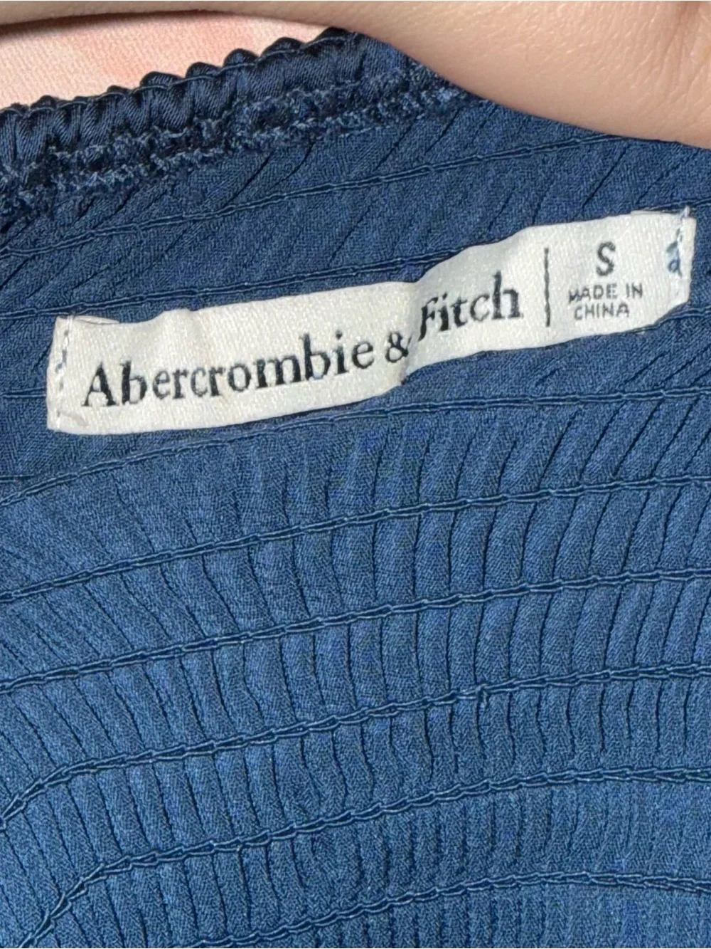 Abercrombie & Fitch Navy Square Neck Satin Peplum Long-Sleeve Top